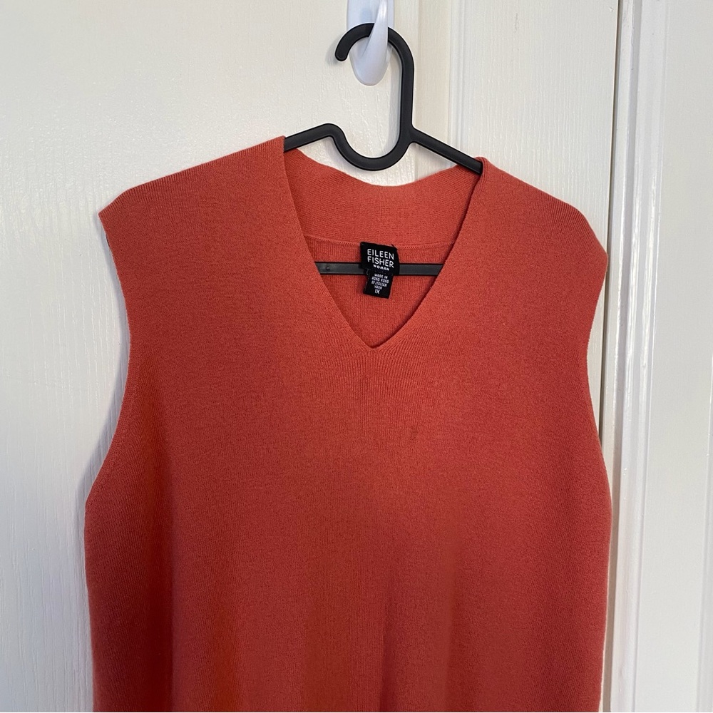 Eileen Fisher Coral Rust Orange V-neck Italian Yarn Wool Sweater Top Size 1X - Picture 2 of 11